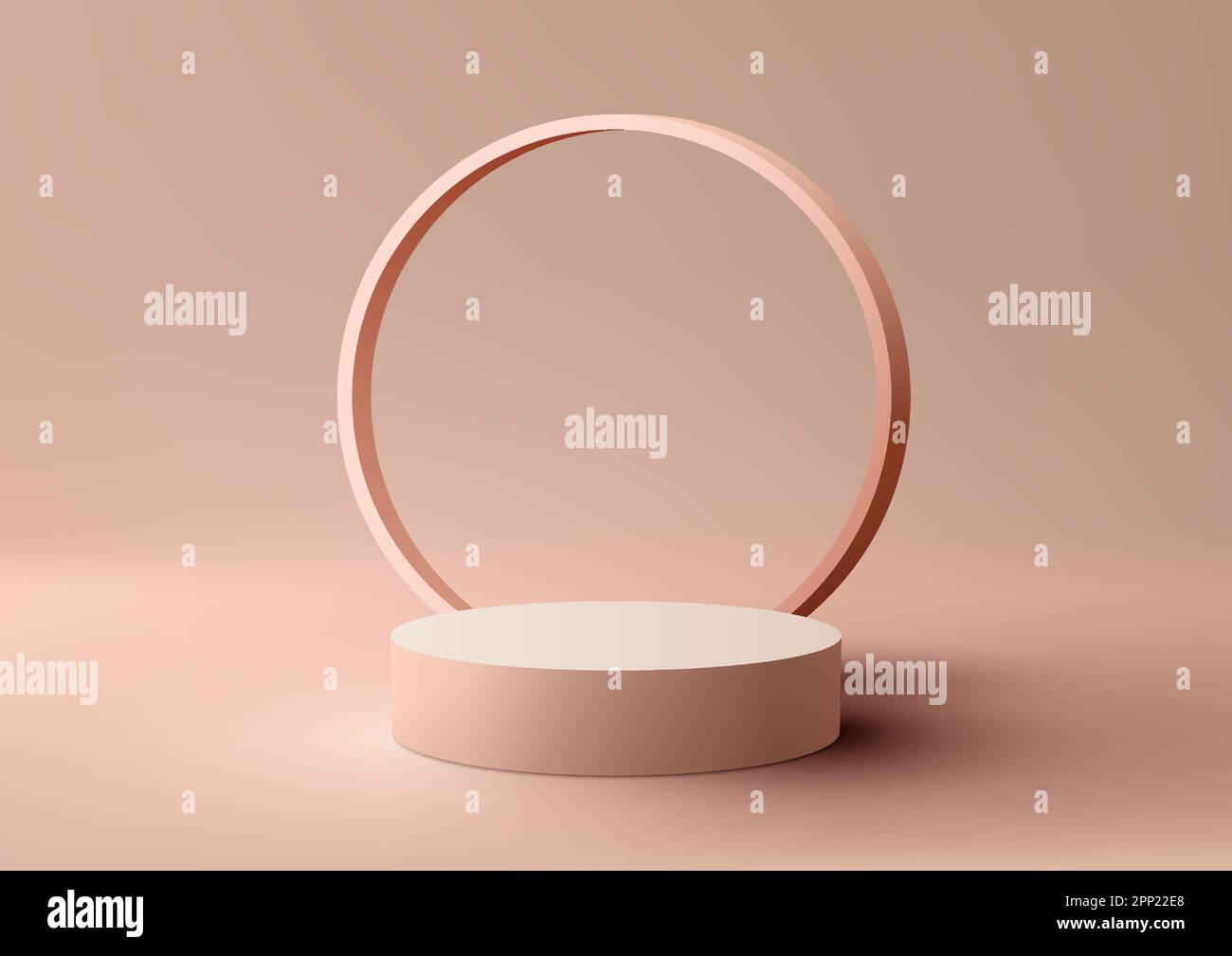3D podium beige de style moderne et réaliste avec cadre circulaire sur fond marron. Vous pouvez utiliser pour la maquette de présentation de produit, beau Illustration de Vecteur