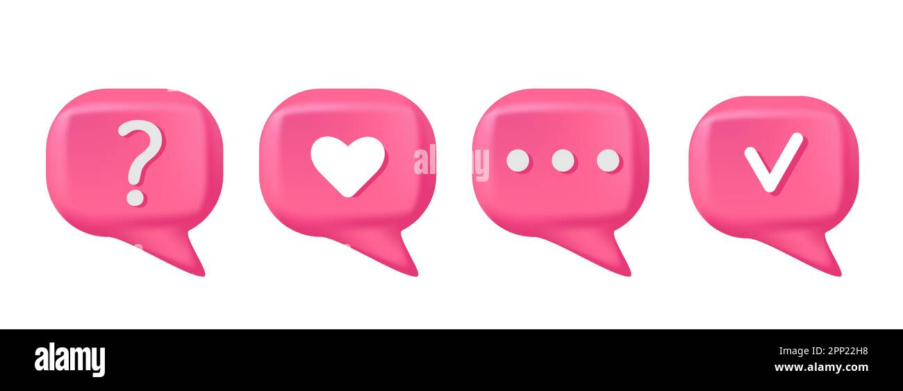 Bulle de rendu de la parole Vector 3D. Bulle de questions-réponses en rose. Bannière assistance chat 3D. Forme de la balise d'informations. Libellé de la réponse au questionnaire. Différent Illustration de Vecteur