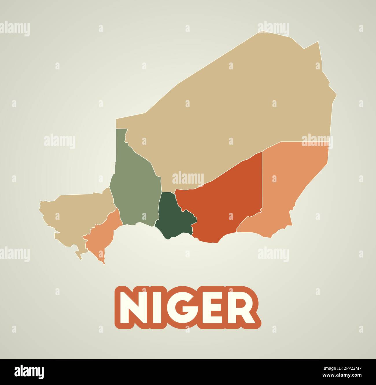 Affiche Niger dans un style rétro. Carte du pays avec les régions dans la palette de couleurs d'automne. Forme du Niger avec le nom du pays. Illustration de Vecteur Affiche Niger dans un style rétro. Carte du pays avec les régions dans la palette de couleurs d'automne. Forme du Niger avec le nom du pays. Illustration de Vecteur