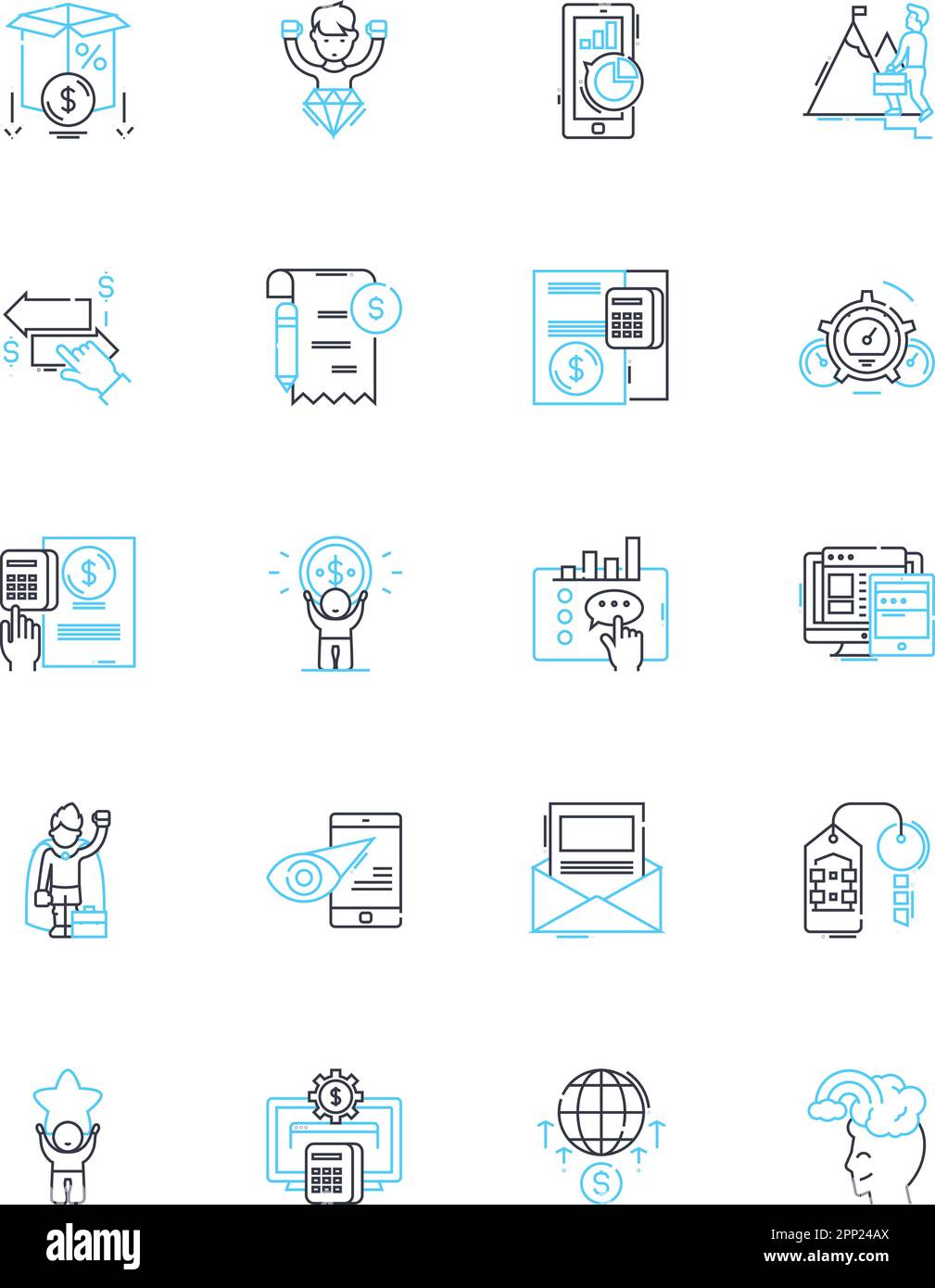 Ensemble d'icônes linéaires de financement numérique. Financement participatif, crypto-monnaie, blockchain, fintech, peer-to-peer, Paiements mobiles, vecteur de ligne de devise virtuelle et Illustration de Vecteur