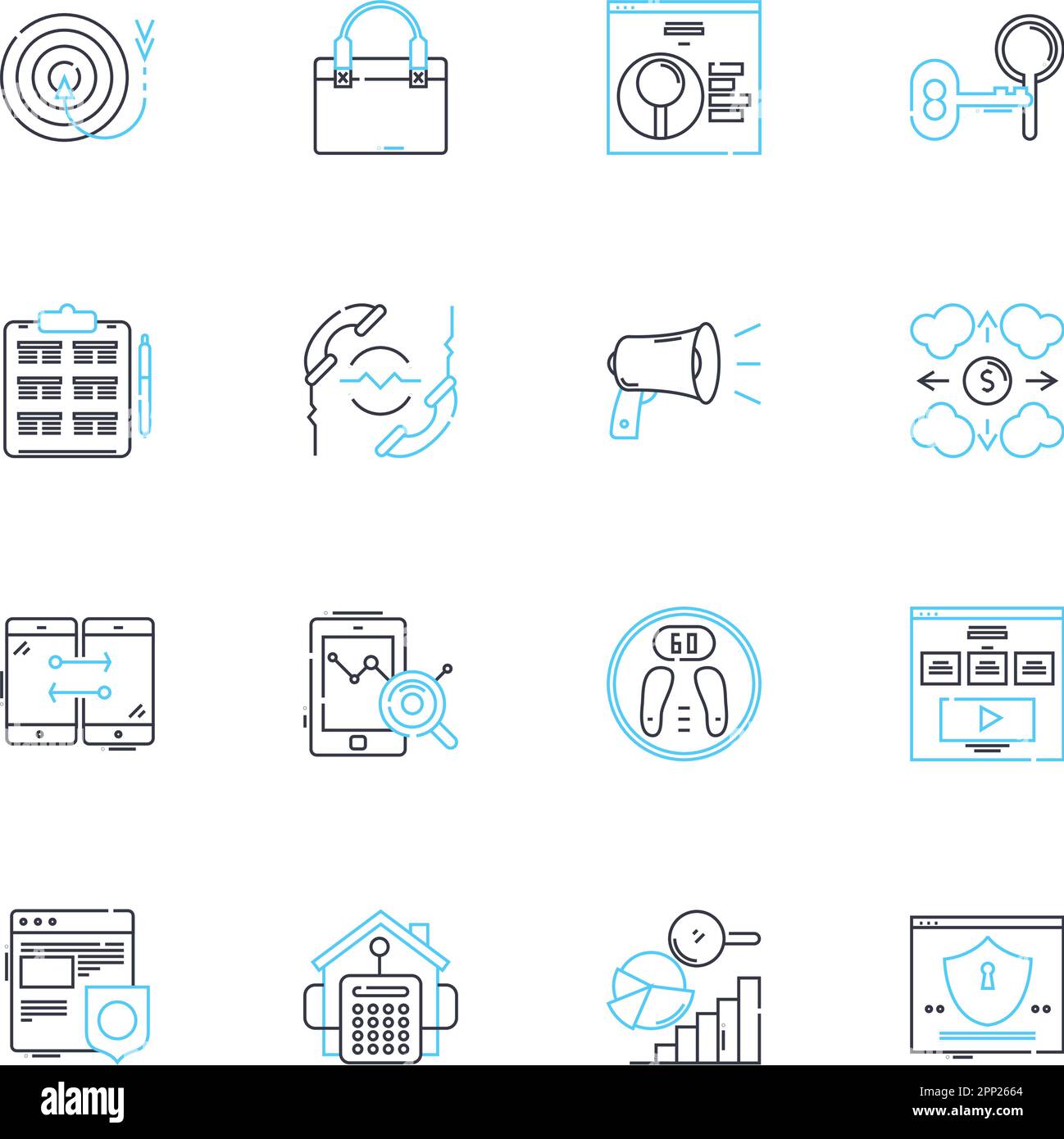 Ensemble d'icônes linéaires de médias sociaux. Nerking, engagement, partage, J'aime, suiveurs, Posts, hashtags vecteur de ligne et signes de concept. Communauté, virale Illustration de Vecteur