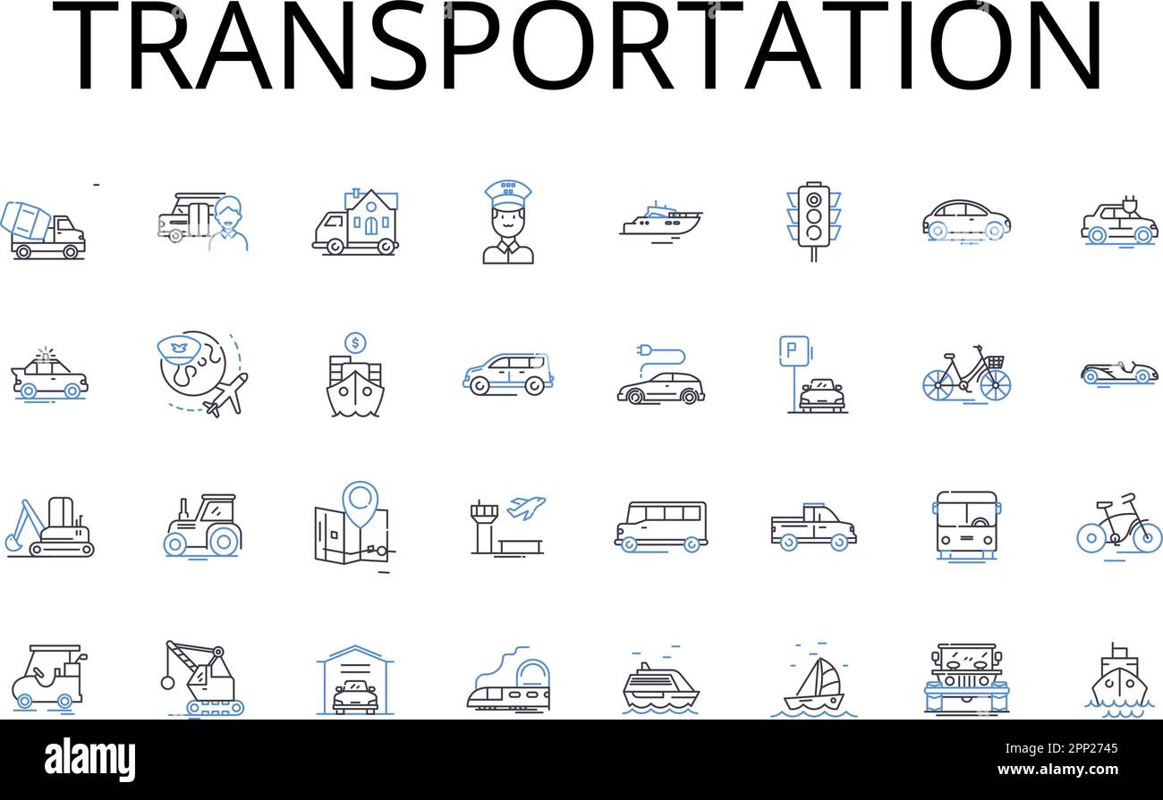 Collection d'icônes de lignes de transport. Transport, transport, déplacement, transport, transport, Convoi, vecteur de transport et illustration linéaire. Expédition,transport Illustration de Vecteur