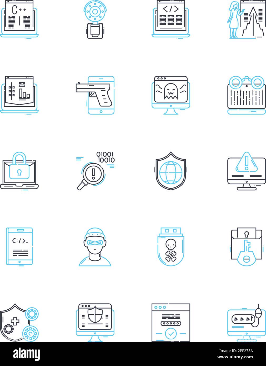 Ensemble d'icônes linéaires d'âge des informations. Connectivité, numérisation, cybersécurité, automatisation, données, Connaissance, vecteur de ligne d'information et signes de concept Illustration de Vecteur