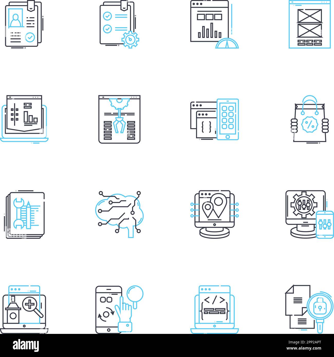Ensemble d'icônes linéaires de disponibilité. Préparation, réactivité, accessibilité, ubiquité, rapidité, Promptitude, vecteur de ligne de fiabilité et concept Illustration de Vecteur