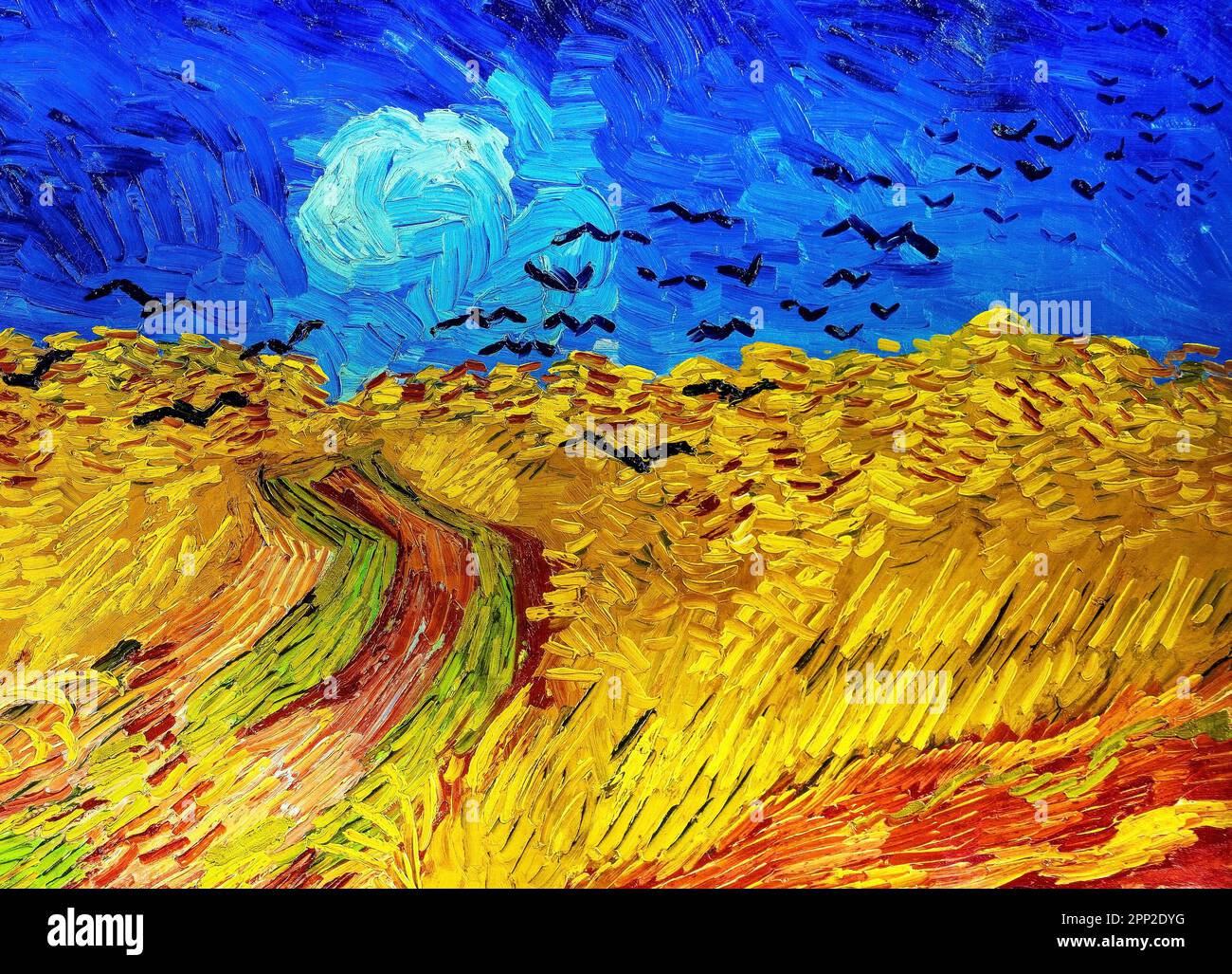Champ de blé avec corneilles en gros plan, peinture de Vincent Van Gogh Banque D'Images