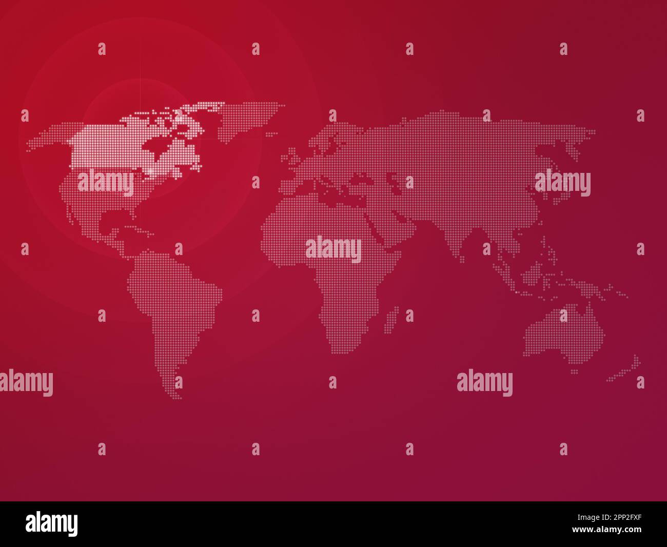 Carte du monde en demi-teinte avec le pays du Canada mis en évidence. Carte du monde moderne et propre sur fond de dégradé de couleur rouge. Banque D'Images