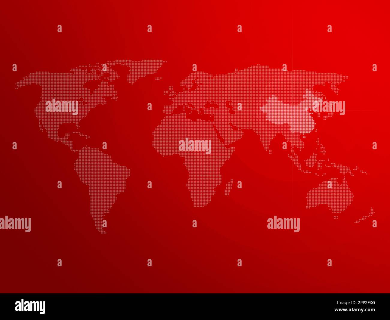Carte du monde en demi-teinte avec le pays de la Chine mis en évidence. Carte du monde moderne et propre sur fond de dégradé de couleur rouge. Banque D'Images