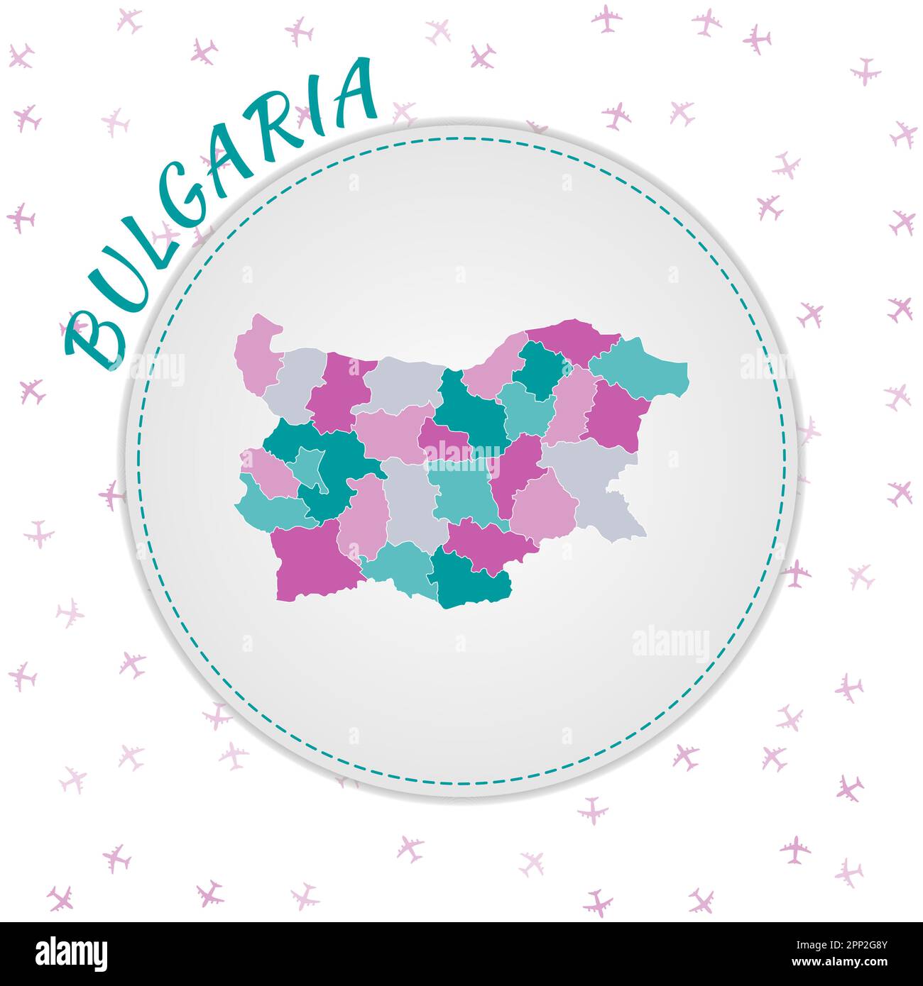 Conception de carte Bulgarie. Carte du pays avec les régions dans la palette de couleurs émeraude-améthyste. Illustration de Vecteur