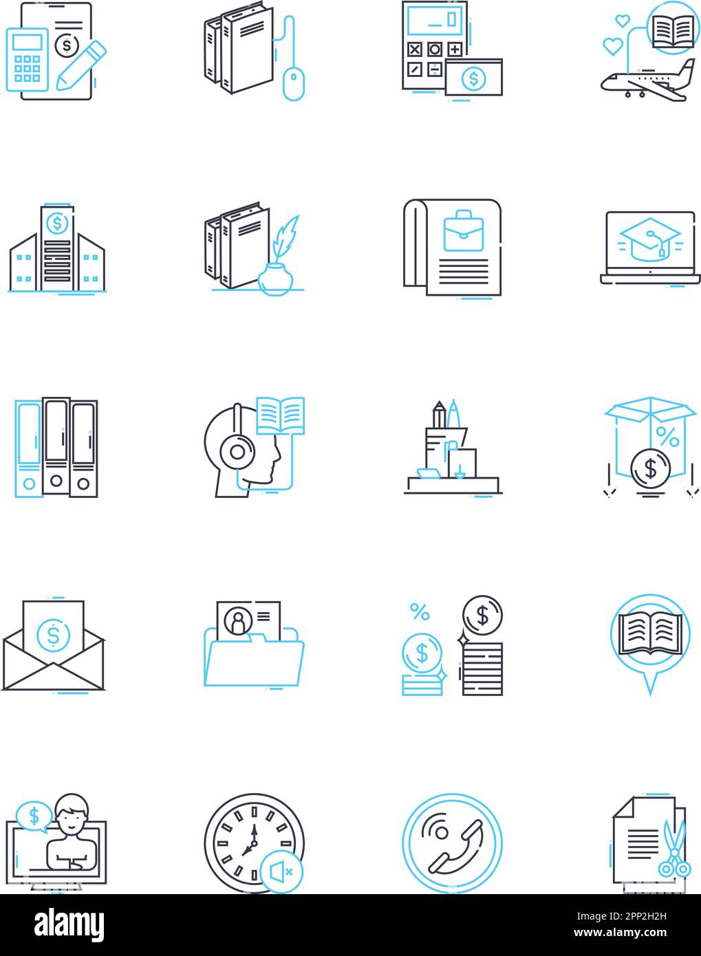 Jeu d'icônes linéaires d'écriture de contenu. Rédaction, journalisation, édition, relecture, marketing de contenu, La voix de la marque, le vecteur de ligne de SEO et les signes de concept Illustration de Vecteur