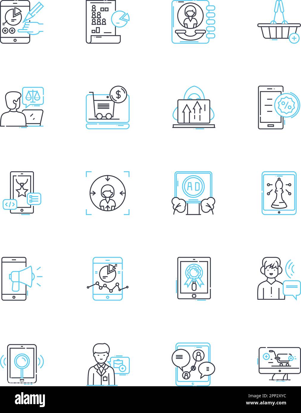 Jeu d'icônes linéaires de support en ligne. Numérique, Web, streaming, viral, social, Panneaux interactifs, vecteur de ligne multimédia et de concept. Contenu,Nerk,Cyber Illustration de Vecteur