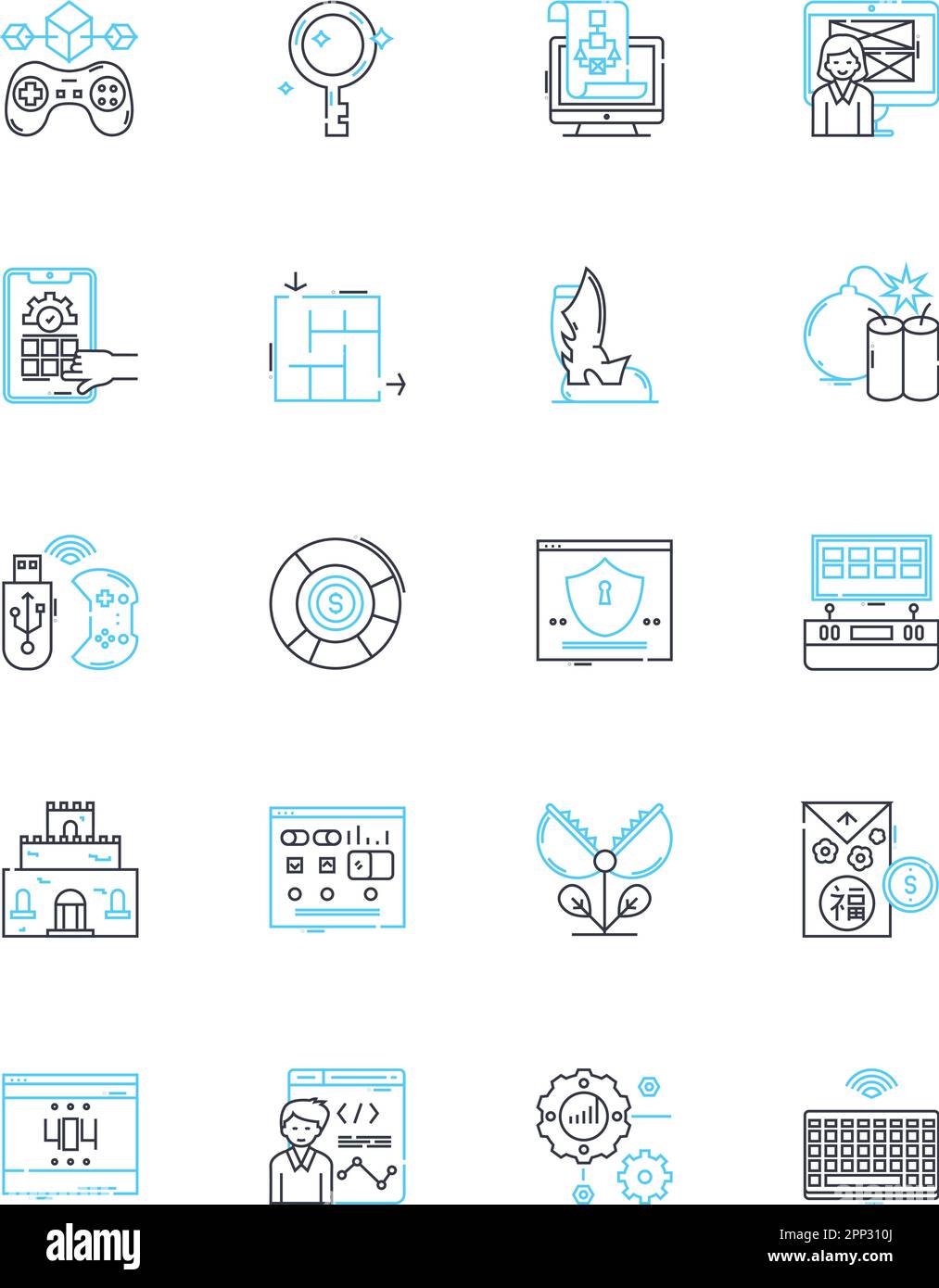 Jeux de cyber icônes linéaires ensemble. ESports, Jeux, MMO, en ligne, multijoueur, Industrie du jeu, les suiveurs de ligne vecteur et les signes de concept. Style de vie de jeu Illustration de Vecteur