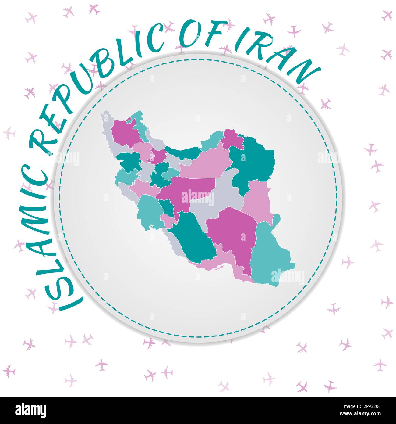 Conception de carte Iran. Carte du pays avec les régions dans la palette de couleurs émeraude-améthyste. Illustration de Vecteur