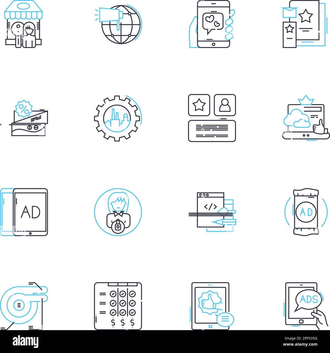 Jeu d'icônes linéaires mobiles. Wi-Fi, LTE, point d'accès, signal, itinérance, G, vecteur de ligne de données et signes conceptuels. Couverture, modem, contour de l'antenne Illustration de Vecteur