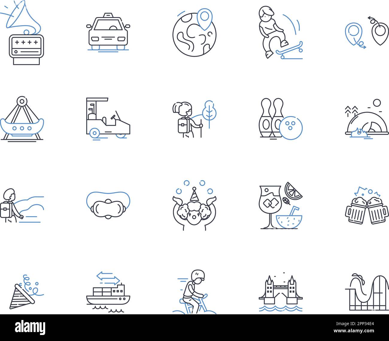 Collection d'icônes de lignes de voyages Odyssea. Odyssey, aventure, quête, enchantement, mythologie, Exploration, vecteur de parcours et illustration linéaire Illustration de Vecteur