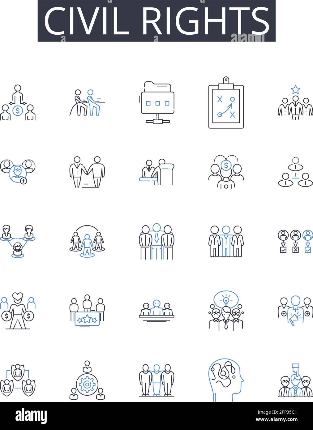 collection d'icônes de la ligne des droits civils. Justice sociale, droits de l'homme, environnementalisme, égalité des sexes, activisme communautaire, Bien-être des animaux, handicap Illustration de Vecteur