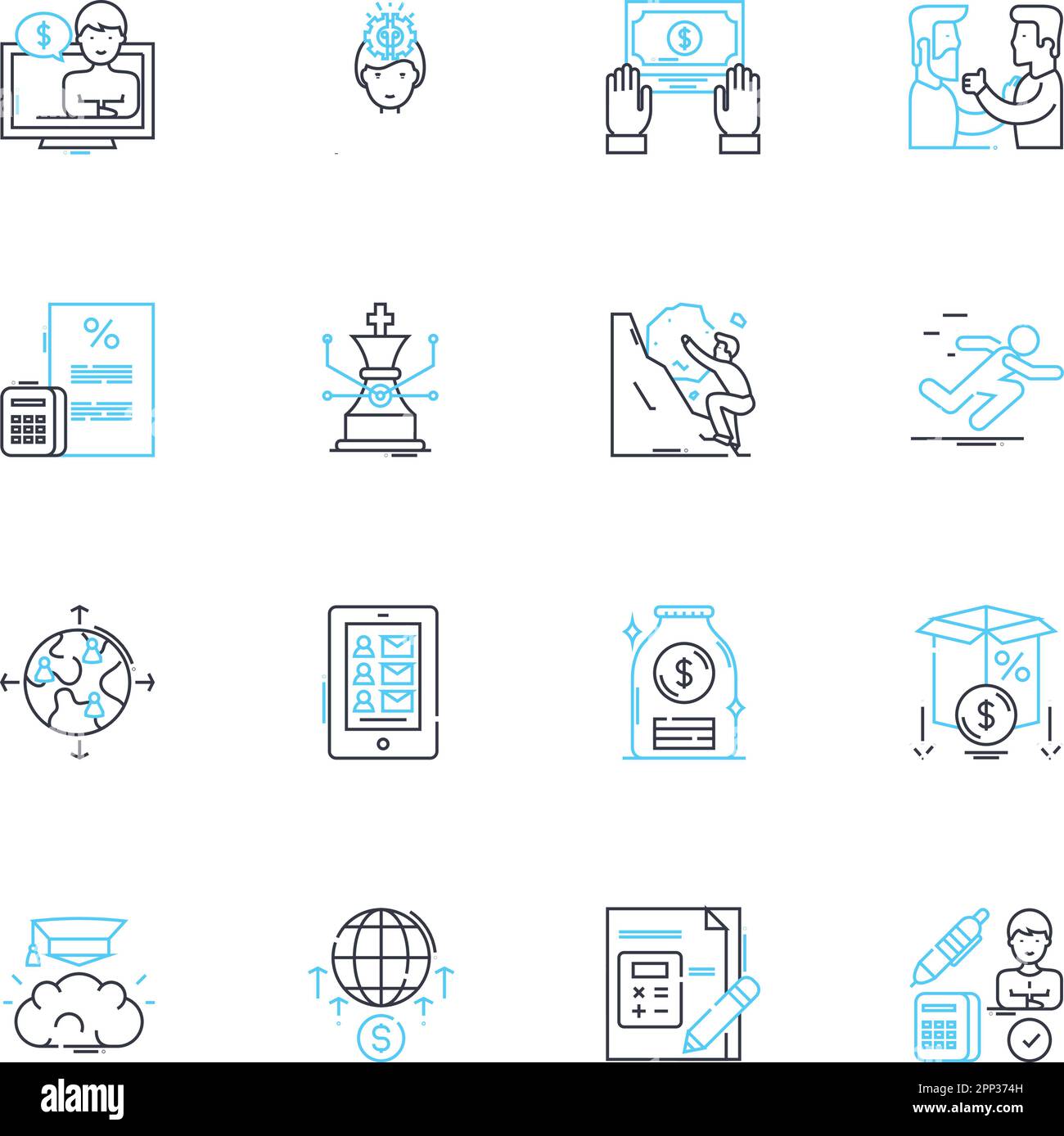 Ensemble d'icônes linéaires de financement numérique. Financement participatif, crypto-monnaie, blockchain, fintech, peer-to-peer, Paiements mobiles, vecteur de ligne de devise virtuelle et Illustration de Vecteur