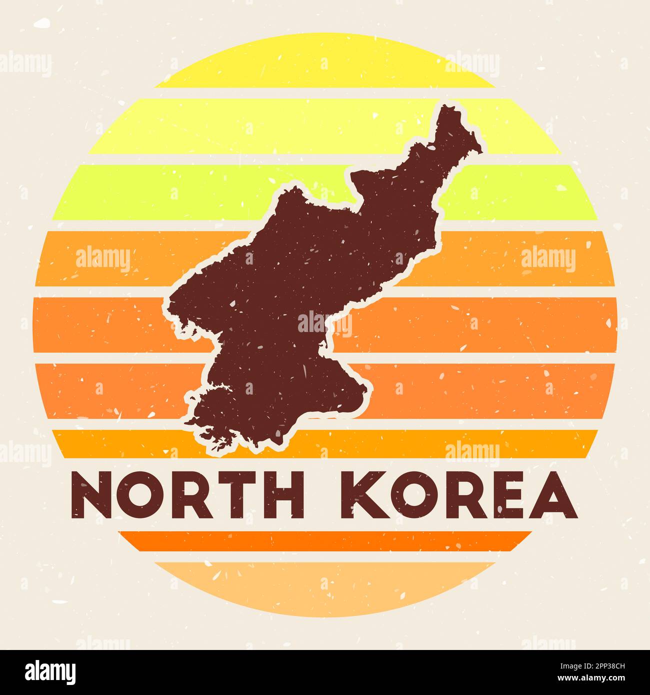 Logo de la Corée du Nord. Affiche avec la carte du pays et des bandes de couleur, illustration vectorielle. Peut être utilisé comme insigne, logotype, étiquette, autocollant ou badge de Illustration de Vecteur