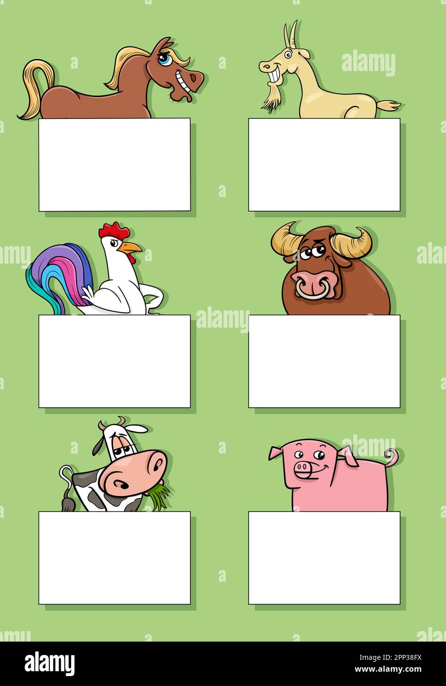 Illustration de dessins animés d'animaux de ferme avec des cartes vierges ou des bannières design ensemble Illustration de Vecteur