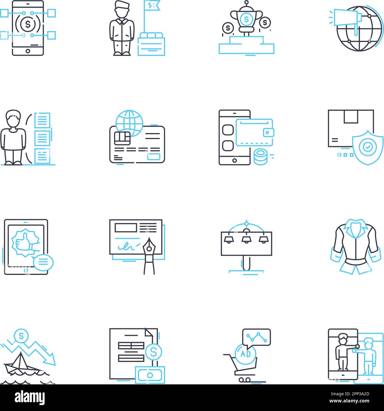 Ensemble d'icônes linéaires de promotion publicitaire. Marketing, marquage, publicité, sensibilisation, promotion, Campagne, vecteur de ligne d'influence et signes de concept Illustration de Vecteur