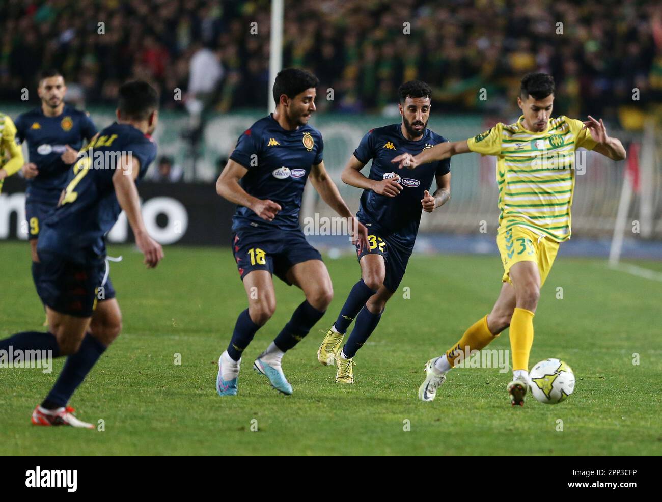 Alger. 22nd avril 2023. ADEM Redjem (1st R) DE JS Kabylie est en