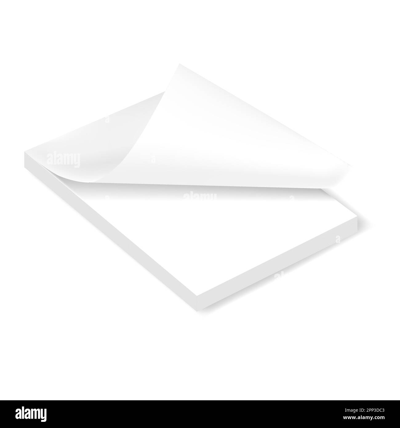 Pile de blocs de papier avec feuille pliée, maquette vectorielle réaliste. Bloc-notes blanc avec boucle de page, modèle Illustration de Vecteur