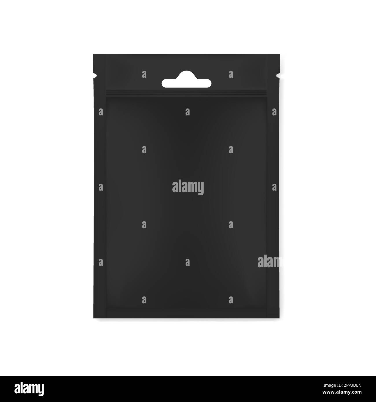 Sachet noir vierge avec emplacement euro et encoches de déchirure isolées sur fond blanc, maquette vectorielle réaliste Illustration de Vecteur