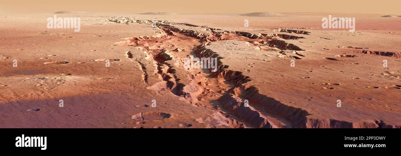 Œuvres d'art panoramiques d'un canyon martien Banque D'Images