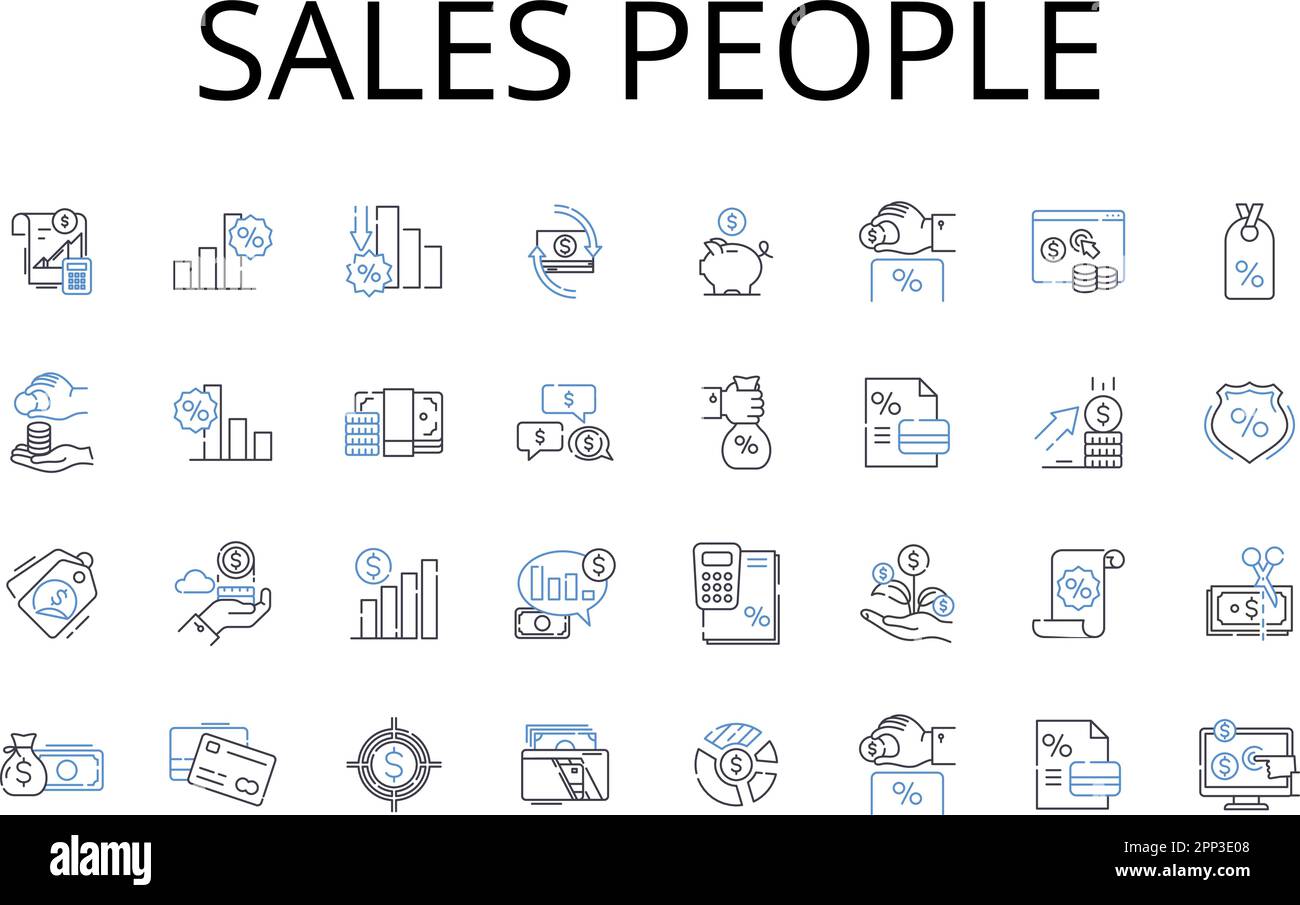 Collection d'icônes de la ligne du personnel des ventes. Représentants commerciaux, agents marketing, responsables clients, développeurs commerciaux, générateurs de revenus, Responsables de compte Illustration de Vecteur