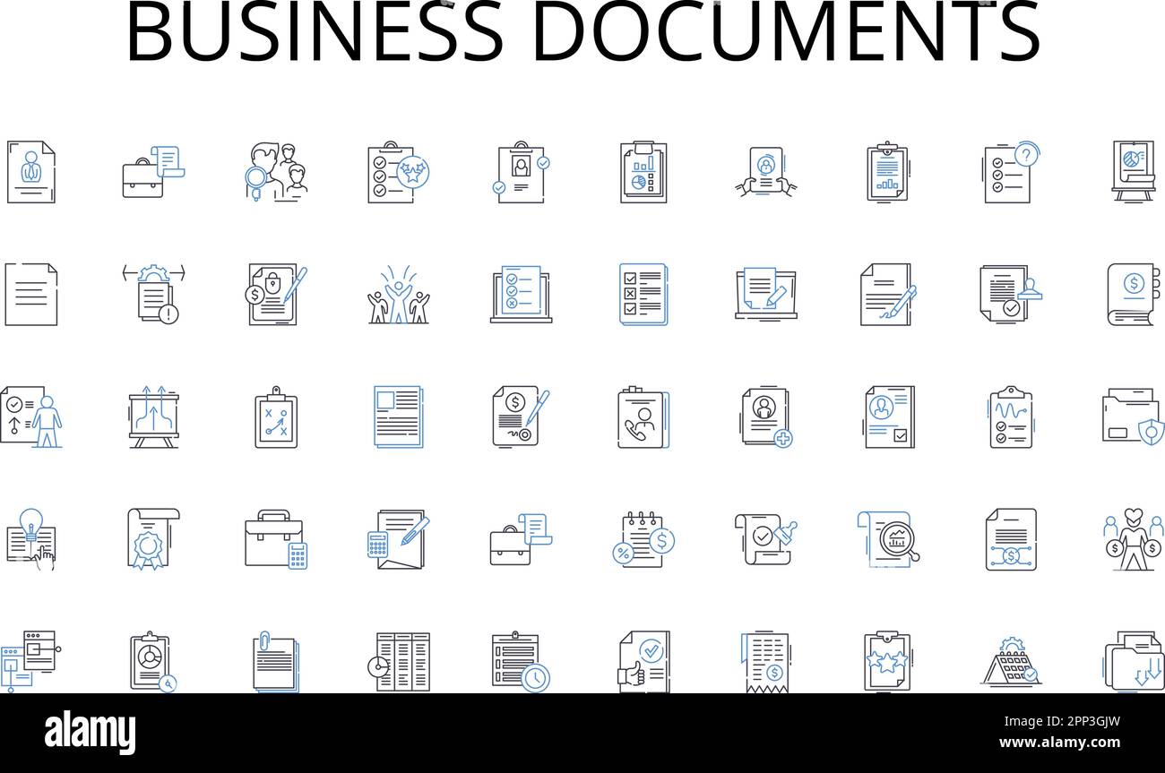 Collection d'icônes de lignes de documents professionnels. Organiser, Trier, Archiver, Supprimer, Renommer, Classer, vecteur de sauvegarde et illustration linéaire. Stocker,récupérer Illustration de Vecteur