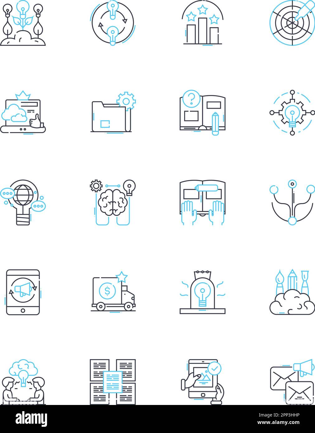 Jeu d'icônes linéaires d'images cérébrales. Neuroimagerie, cervelet, corticale, neuroplasticité, IRM, Connectome, vecteur de ligne amygdale et signes de concept. Blanc Illustration de Vecteur