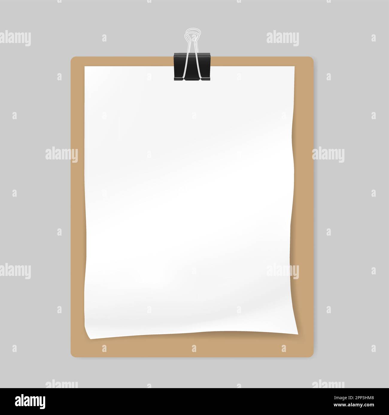 Feuille de papier blanc froissé fixée par un clip de reliure noir sur le tableau kraft, maquette Illustration de Vecteur Feuille de papier blanc froissé fixée par un clip de reliure noir sur le tableau kraft, maquette Illustration de Vecteur