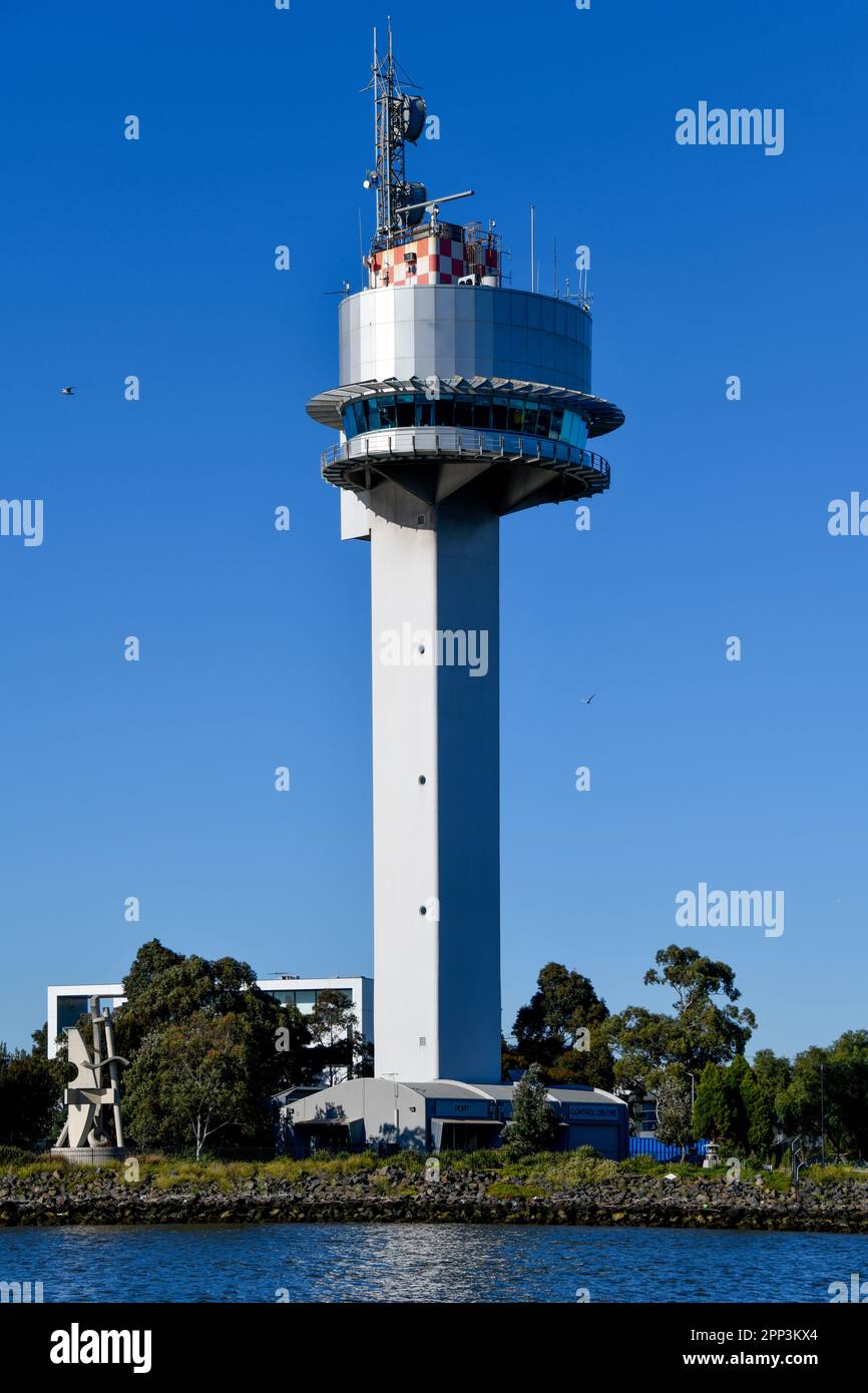 Opérations portuaires Port de Melbourne Shipping Control Tower, Port de Melbourne, Victoria, Australie Banque D'Images