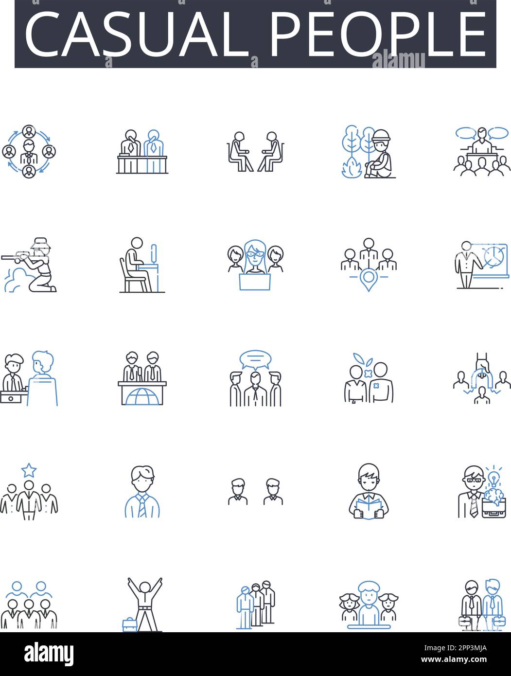 Collection décontracté People Line Icons. Des foules animées, des styles de vie modernes, des gens faciles à vivre, des individus de tous les jours, des personnalités détendues, Informel Illustration de Vecteur