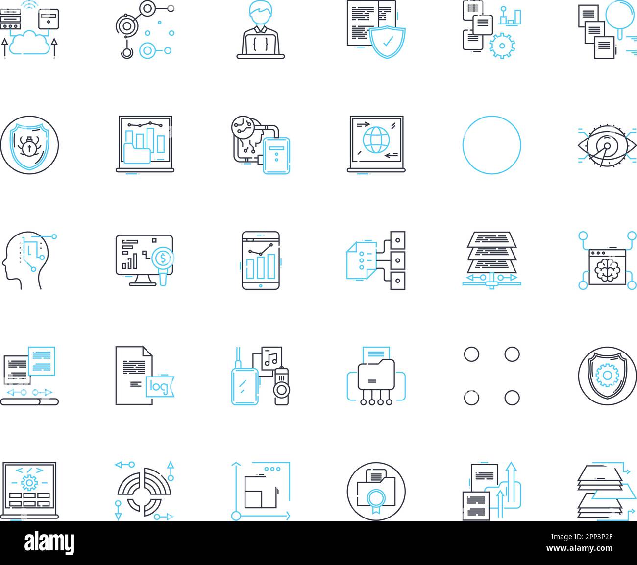 Ensemble complet d'icônes linéaires de données. Analyses, analyses, Big Data, métriques, quantitatives, Statistiques, algorithmes vecteur de ligne et signes de concept Illustration de Vecteur