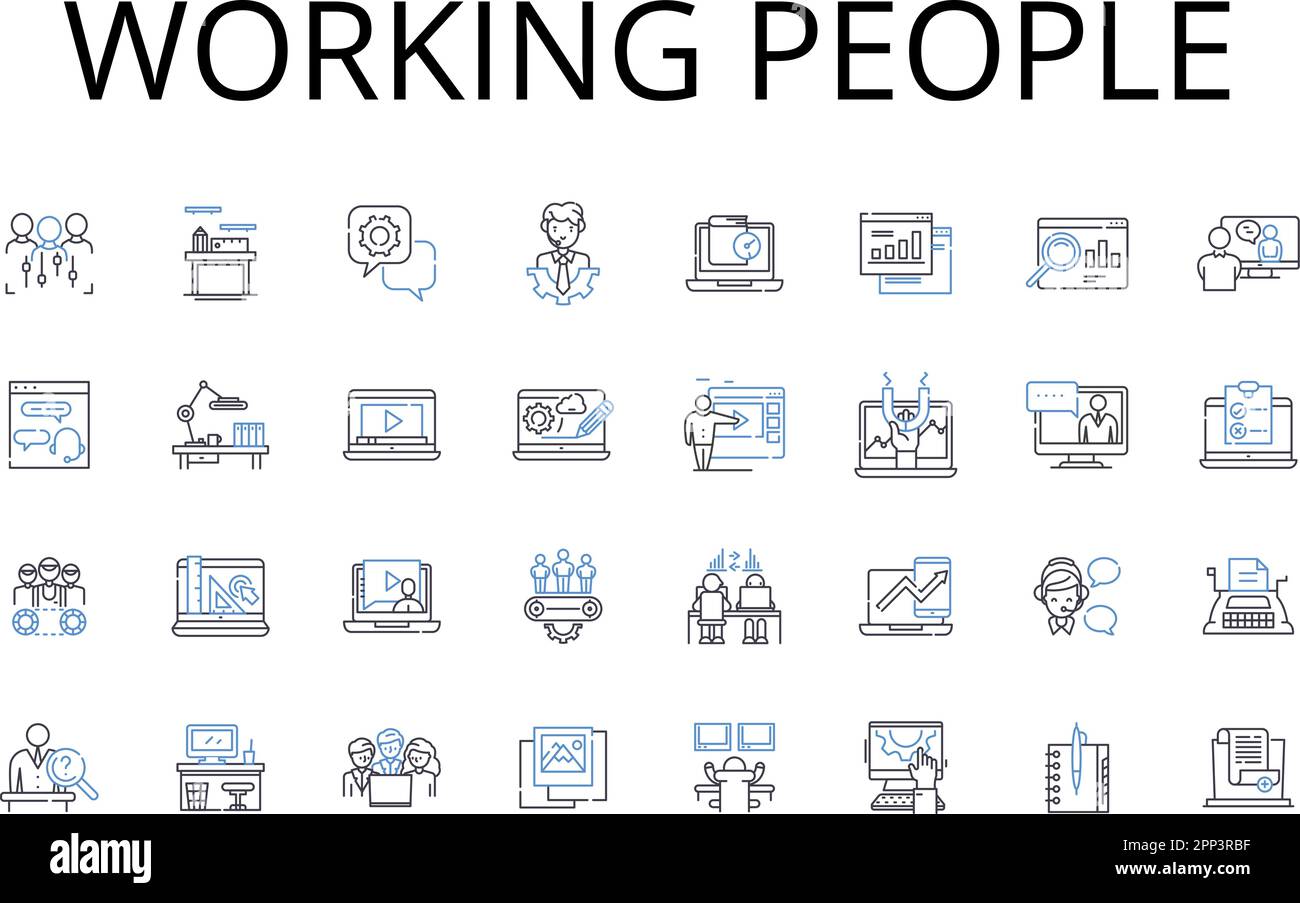 Collection d'icônes de lignes de personnes actives. Des gens actifs, des corps de bus, des ouvriers, de la main-d'œuvre, de la base d'employés, Travailleurs durs, employés diligents vecteur et linéaire Illustration de Vecteur