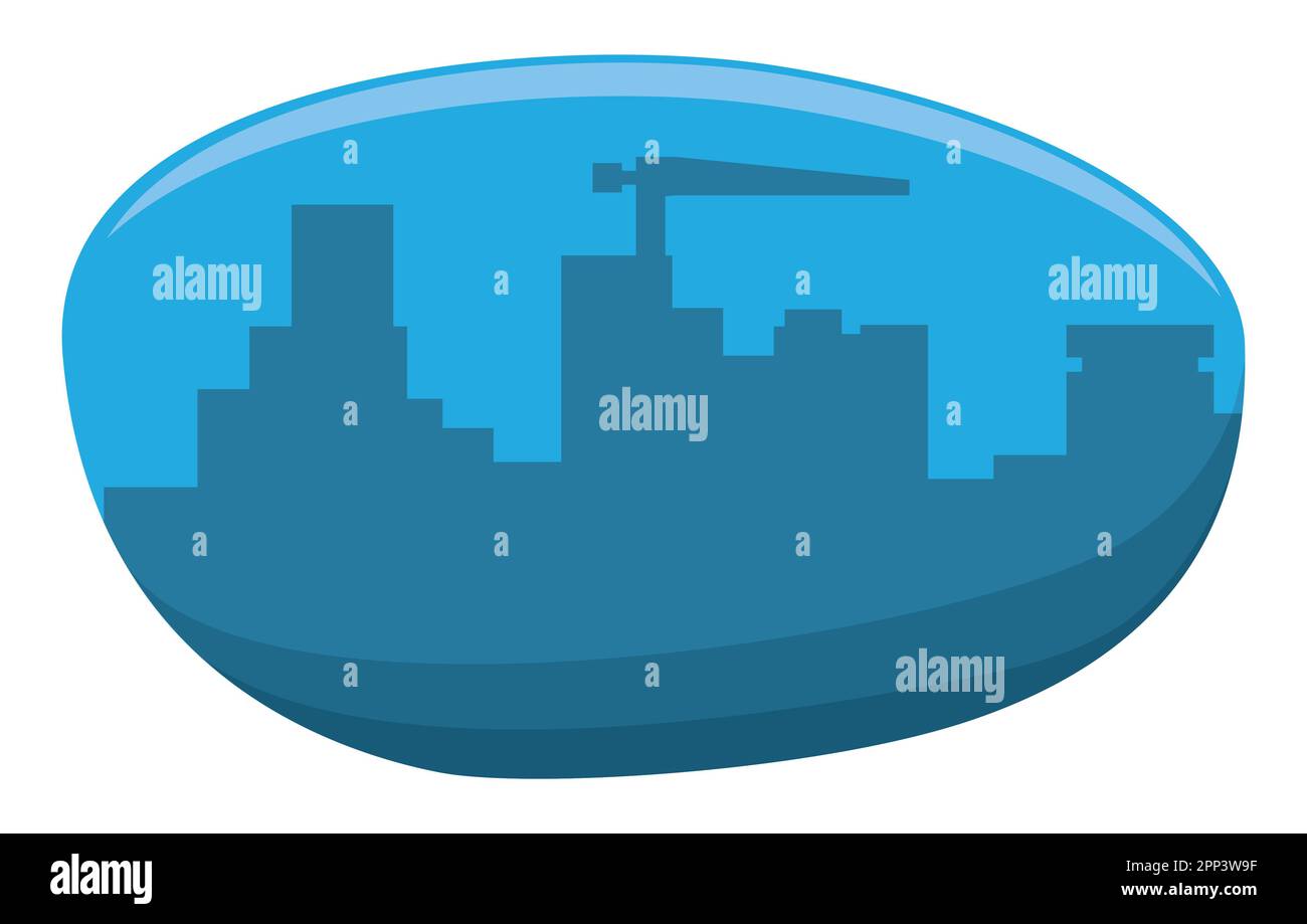 Forme bleu brillant avec silhouette d'une ville en construction à l'intérieur sur fond blanc. Illustration de Vecteur