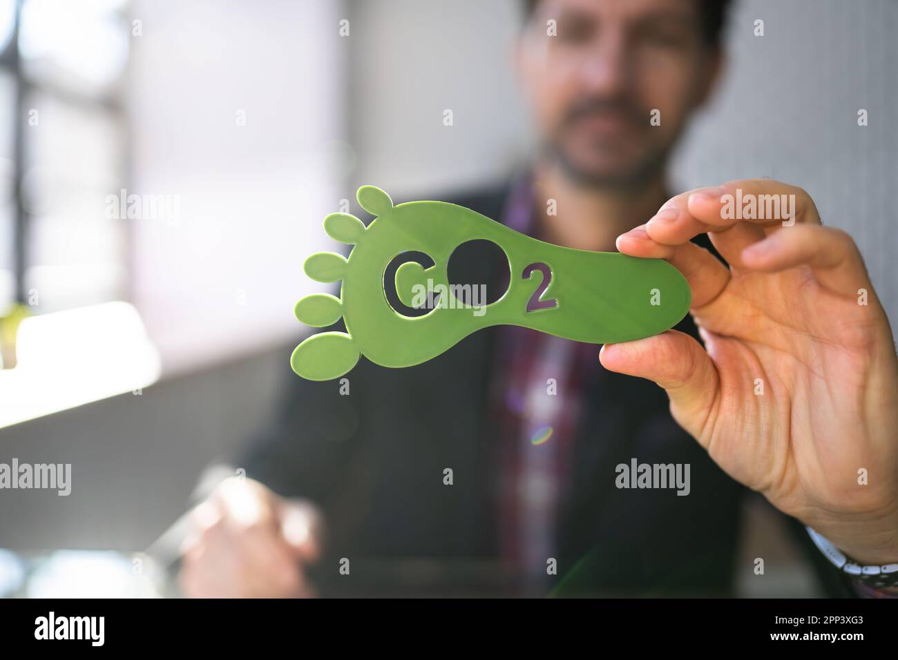 Panneau d'empreinte carbone. CO2 réduction. Environnement vert Banque D'Images