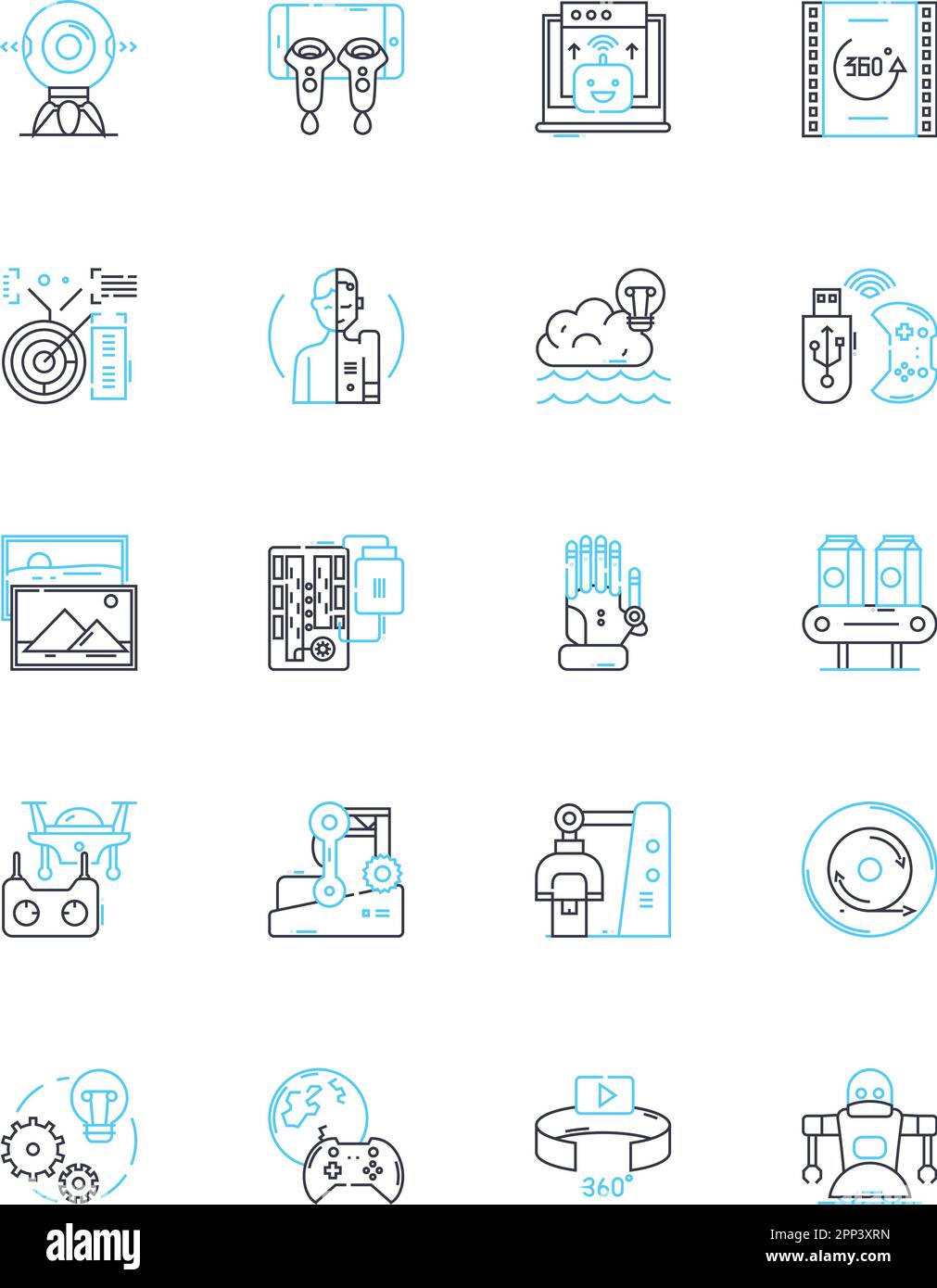 Jeu d'icônes linéaires de fabrication numérique. Fabrication additive, robotique, découpe au laser, numérisation D, Science des matériaux, Prototypage rapide, ligne CNC Illustration de Vecteur