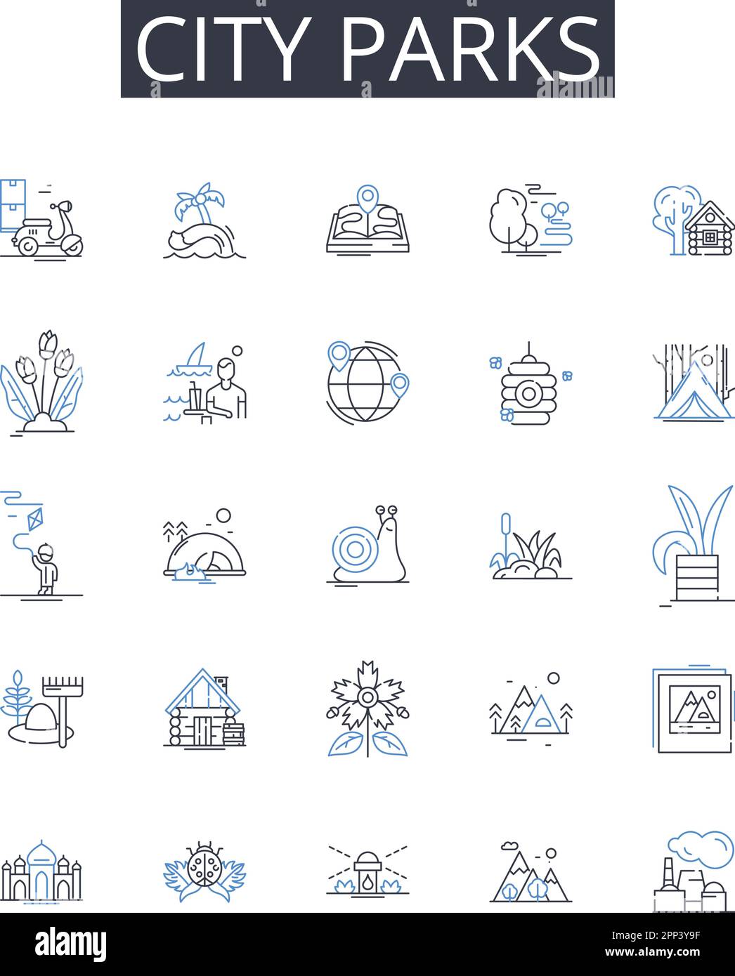 Collection d'icônes de parcs urbains. Égalité, autonomisation, finances, leadership, entrepreneuriat, Emploi, vecteur de revenu et illustration linéaire Illustration de Vecteur