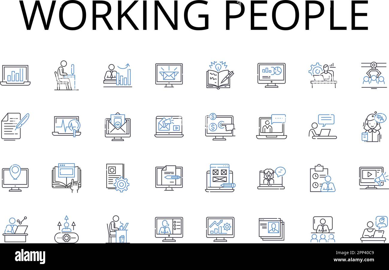 Collection d'icônes de lignes de personnes actives. Des gens actifs, des corps de bus, des ouvriers, de la main-d'œuvre, de la base d'employés, Travailleurs durs, employés diligents vecteur et linéaire Illustration de Vecteur