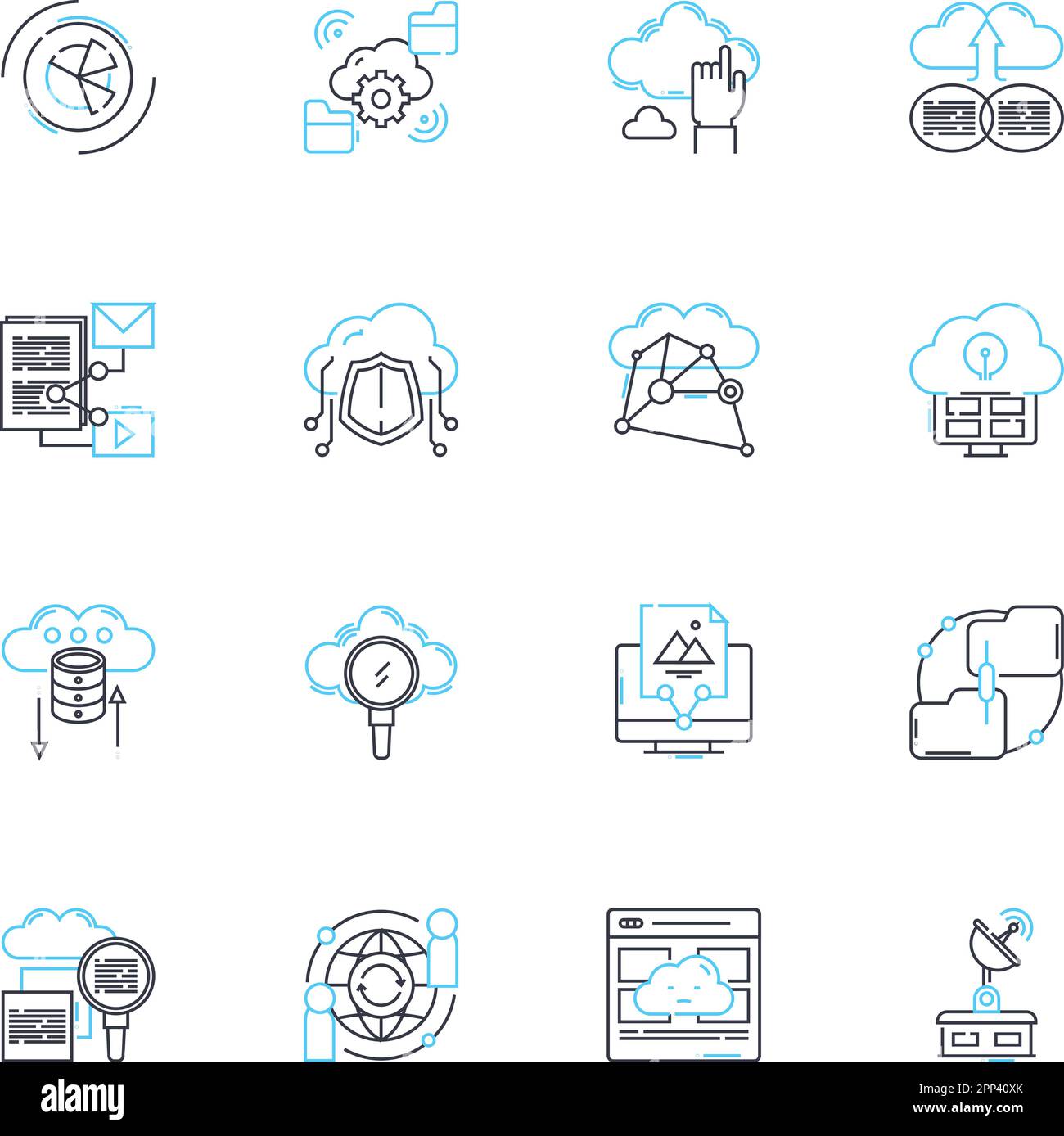 Ensemble d'icônes linéaires de service artificiel. Automatisation, numérisation, intelligence, robotique, apprentissage machine, Virtualité, vecteur de ligne d'augmentation et Illustration de Vecteur