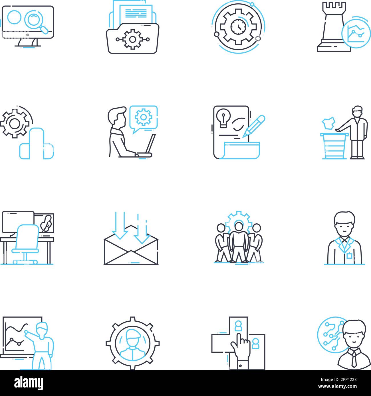 Ensemble d'icônes linéaires d'acquisition de talents. Recruter, embaucher, sélection, recrutement, filtrage, Évaluation, vecteur de ligne d'intégration et signes conceptuels. Rétention Illustration de Vecteur