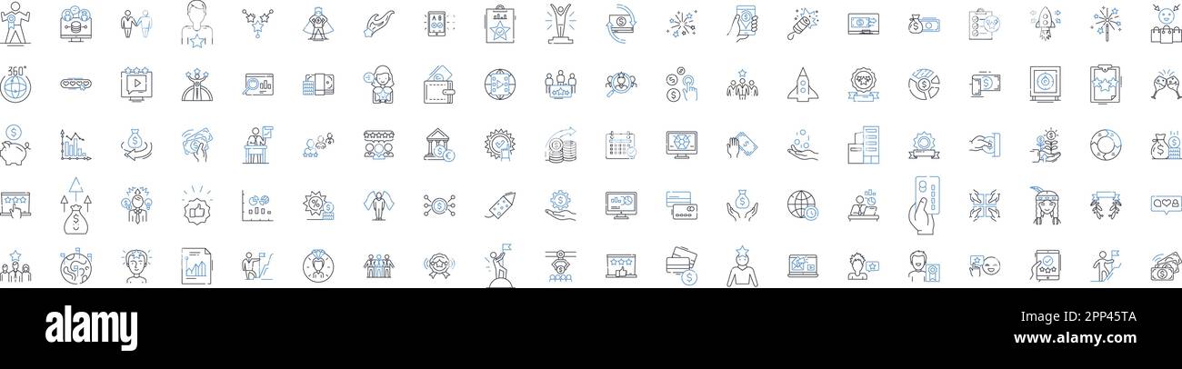 Collection d'icônes de ligne de succès économique. Croissance, prospérité, richesse, expansion, stabilité, Avancement, améliorations vecteur et illustration linéaire Illustration de Vecteur