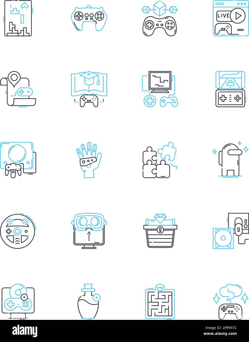 Ensemble d'icônes linéaires de contenu multimédia. Blogs, podcasts, vidéos, infographies, images, Médias sociaux, articles vecteur ligne et signes de concept. Webinaires Illustration de Vecteur