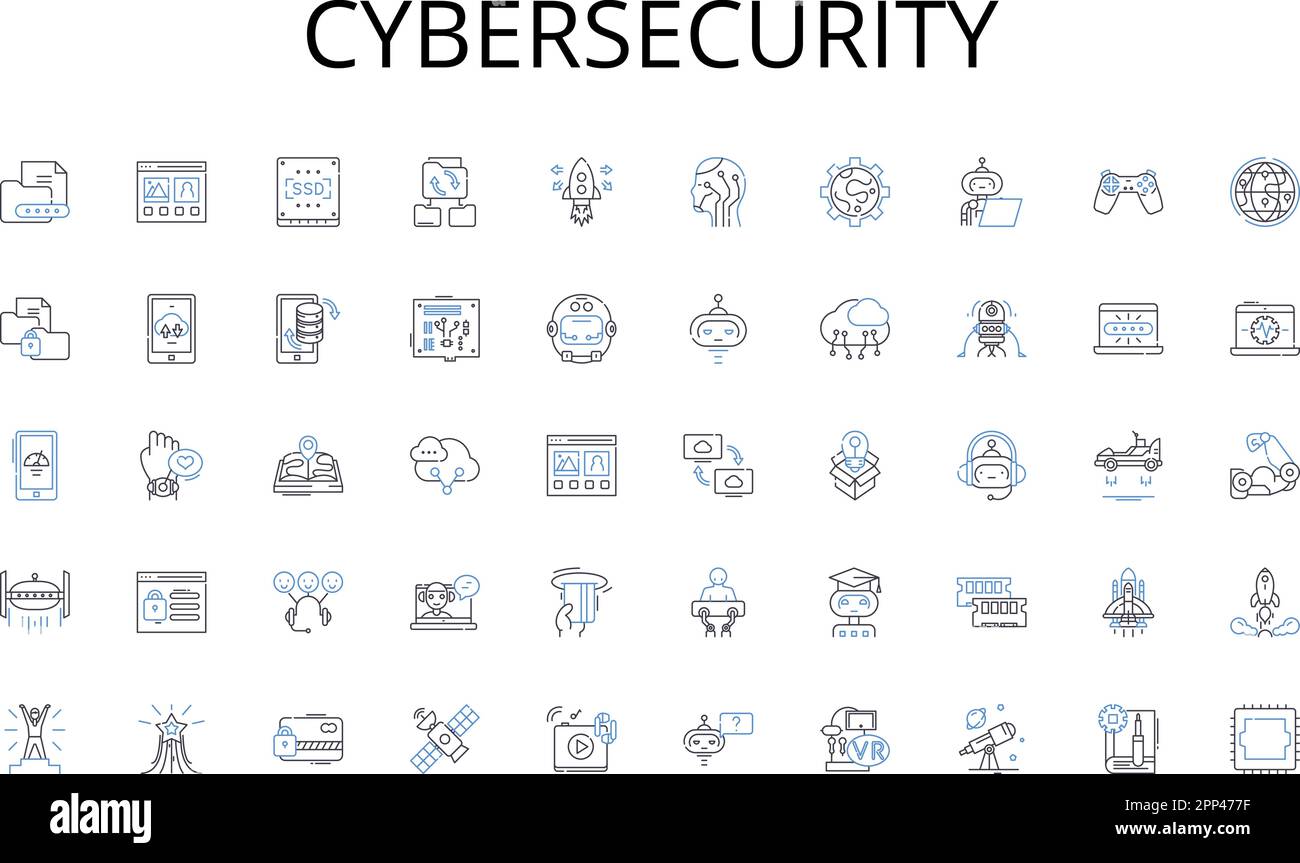 Collection d'icônes de ligne de cybersécurité. Récolte, récoltes, sol, irrigation, engrais, Pesticides, vecteur agricole et illustration linéaire. Bétail Illustration de Vecteur