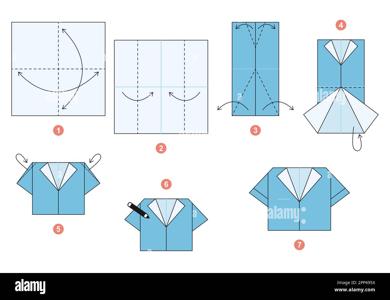 Tutoriel Origami pour les enfants. Chemise origami mignonne. Illustration de Vecteur