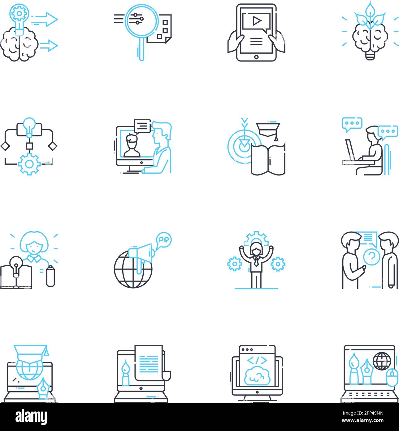 Jeu d'icônes linéaires d'entraînement Internet. E-learning, webinaires, cours en ligne, alphabétisation numérique, cybersécurité, Codage, vecteur de ligne de nerf et concept Illustration de Vecteur