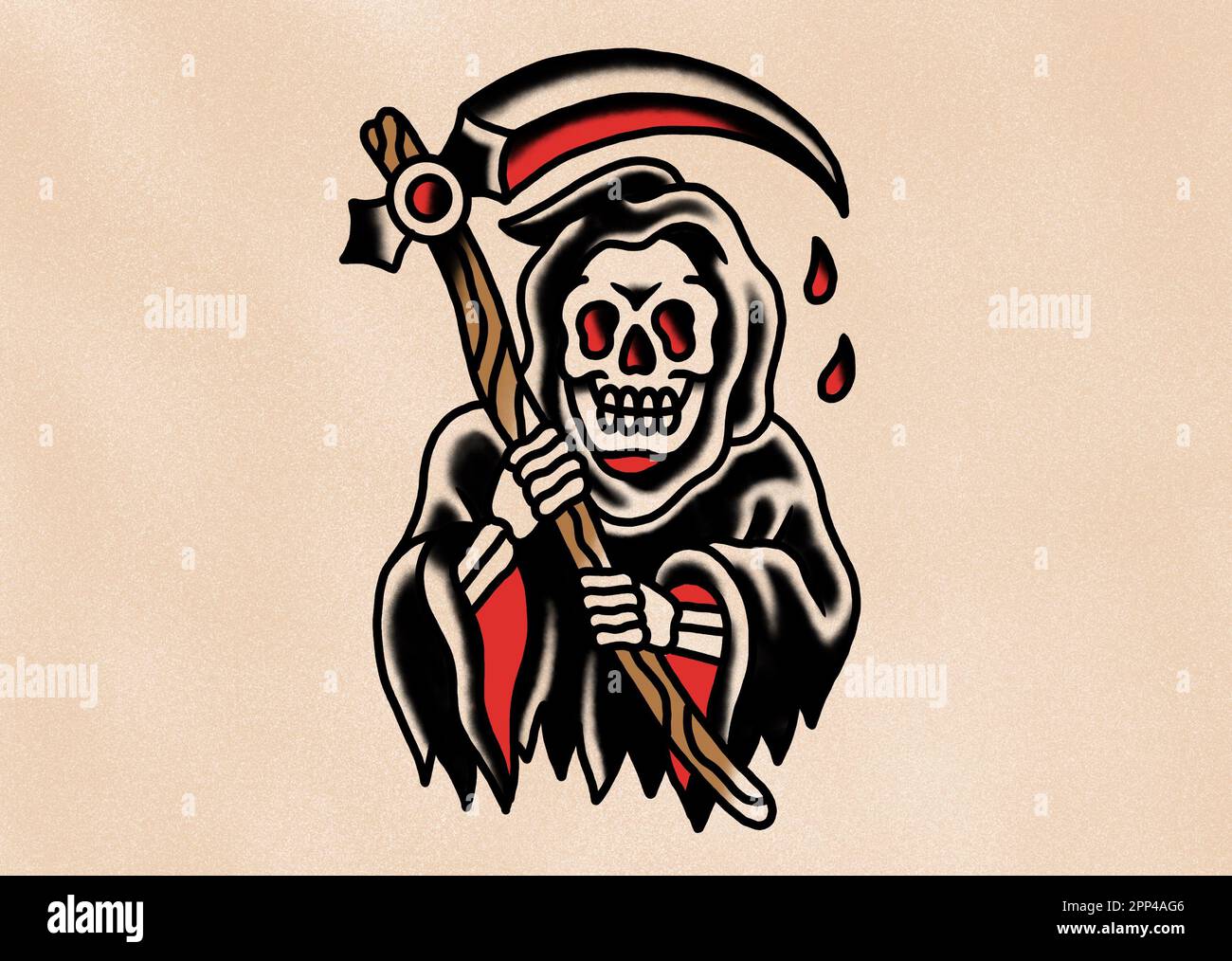 Old School tatouage art style dessin reaper avec scythe Banque D'Images