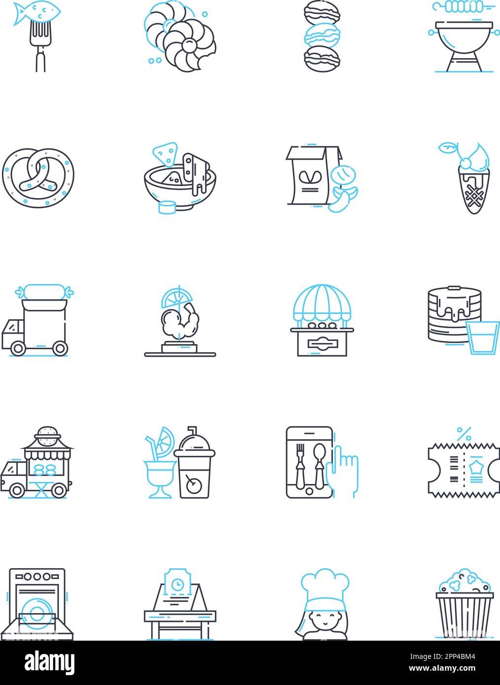 Ensemble d'icônes linéaires de repas prêts. Pratique, Nutrition, savoureux, rapide, facile, Variété, vecteur de ligne micro-ondes et signes de concept. Portable, équilibré Illustration de Vecteur