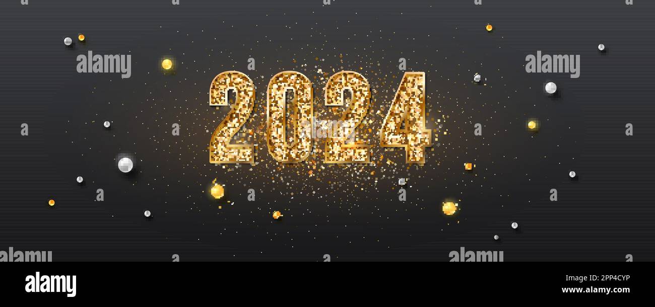 Fond De Confettis De Texte De Paillettes Dorées Bonne Année 2024